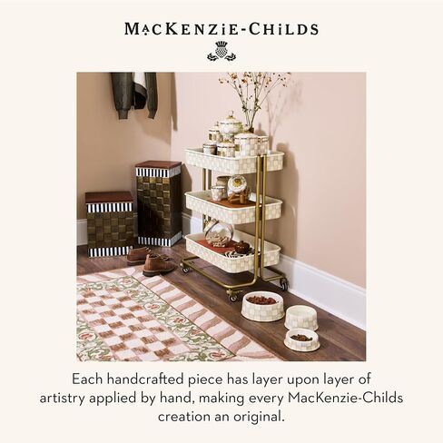 Mackenzie-Childs Pet Bowl ، وعاء قطب لطيف للقطط والكلاب للطعام والماء ، والتحقق من Mocha الكبير والبني والأبيض in Kuwait