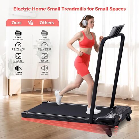 Portable Treadmills for Home, 3.5HP Electric Walking Pad Treadmill with Handle Bar & Adjustable Incline, 0.6-7.6MPH Compact Small Under The Desk Treadmill with Handles for Home Small Spaces, 350LBS in Saudi Arabia