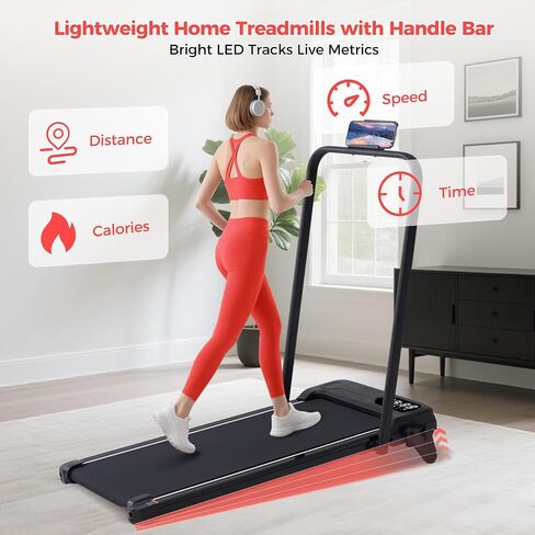 Portable Treadmills for Home, 3.5HP Electric Walking Pad Treadmill with Handle Bar & Adjustable Incline, 0.6-7.6MPH Compact Small Under The Desk Treadmill with Handles for Home Small Spaces, 350LBS in Saudi Arabia