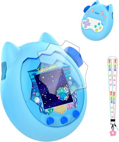 for Tamagotchi Paradise Soft Silicone Case and TPU Clear Screen Protector flim, 360-degree Full Protective with Flower Series Lanyard, Scratch Shock Protection,Purple in Saudi Arabia