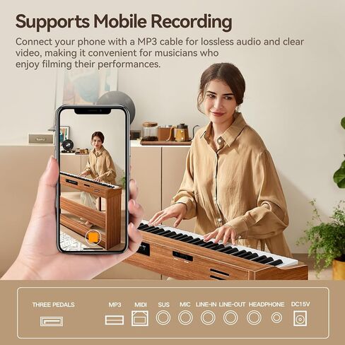 TERENCE Digital Piano 88 Key Semi-Weighted Keyboard,Full-Size Keyboard Piano for Beginners,Electric Piano with Stand,Triple Pedal,Removable Music Stand,Power Adapter in Saudi Arabia