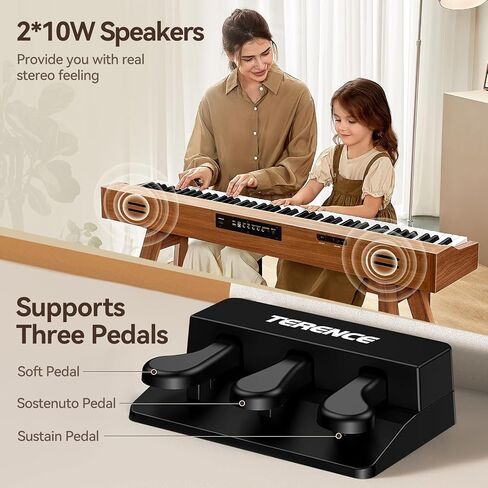TERENCE Digital Piano 88 Key Semi-Weighted Keyboard,Full-Size Keyboard Piano for Beginners,Electric Piano with Stand,Triple Pedal,Removable Music Stand,Power Adapter in Saudi Arabia