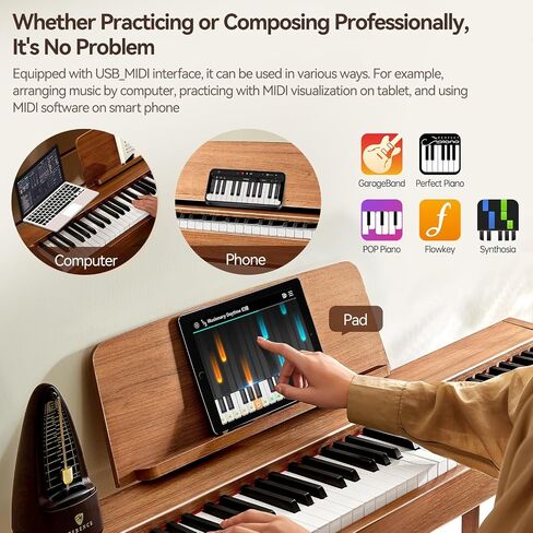 TERENCE Digital Piano 88 Key Semi-Weighted Keyboard,Full-Size Keyboard Piano for Beginners,Electric Piano with Stand,Triple Pedal,Removable Music Stand,Power Adapter in Saudi Arabia