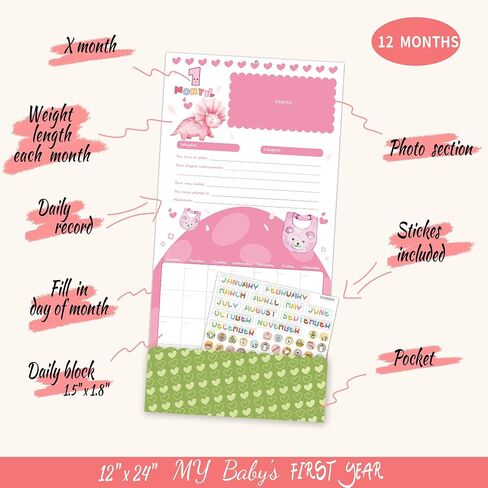 Bright Day Baby's First Year Calendar, Memory Book with Milestone Stickers and Storage Pocket, Baby Keepsake Tracker - 1st Year Tracker in Kuwait