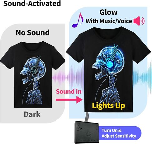 LED T Shirt Sound Activated Glow Shirts Light Up Equalizer Clothes for Party in Kuwait