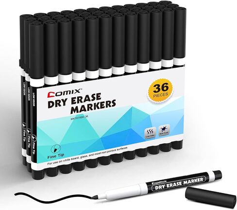 Comix Low Odor Dry Erase Markers, Fine Tip Whiteboard Markers, 36 Bulk 12 Assorted Colors Markers for Kids Teachers Office & School Supplies in Saudi Arabia
