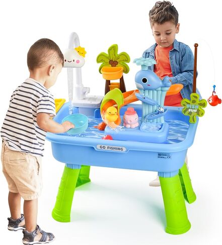 2026 Upgraded Toddler Sand Water Table Toy with Electric Water Pump, Kids Sand Water with Faucet/Play Food Accessories/Fishing Toy, Kitchen Play Sink Toys for Girl Boy Age 3+ (Pink) in Saudi Arabia