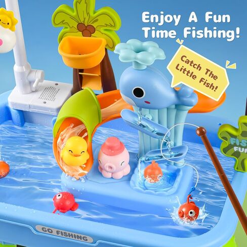 2026 Upgraded Toddler Sand Water Table Toy with Electric Water Pump, Kids Sand Water with Faucet/Play Food Accessories/Fishing Toy, Kitchen Play Sink Toys for Girl Boy Age 3+ (Pink) in Saudi Arabia