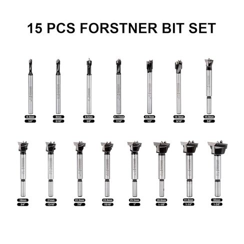 Mollom Carbide Forstner Drill Bit Set 16 Pieces(6.3-54mm), Woodworking with YG8 Carbide Steel Thickened Blades, Hinge Cutter Tool Kits Ideal for Wood, Plastic, Plywood in Saudi Arabia