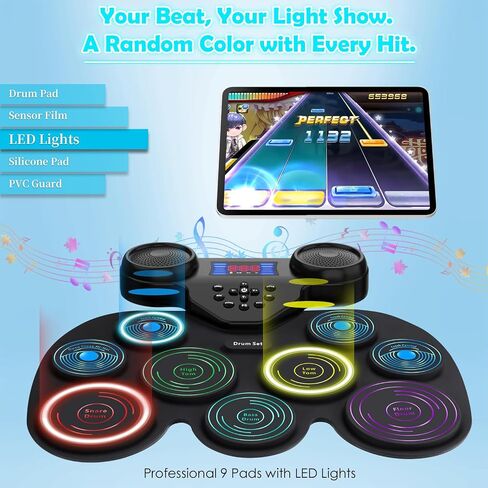 Electronic Drum Set - YUOIOYU Electric Drum Set Roll Up Portable Drum Kit MIDI Practice Drum Pad with Dual Built-in Speaker, Drum Sticks and Pedals, Christmas Birthday Gift for Kids Adult in Kuwait