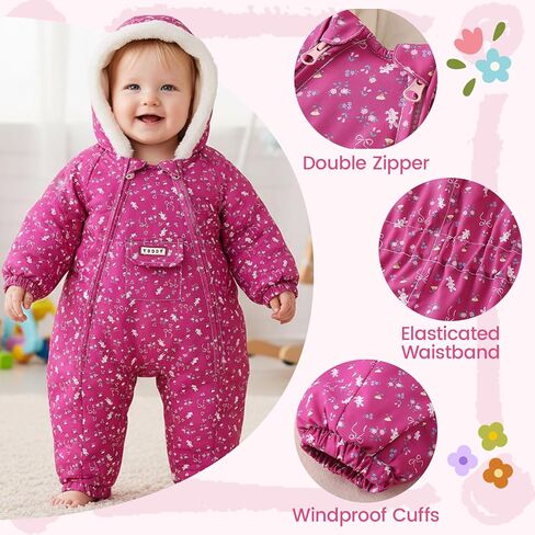 JiAmy Baby Snowsuit ملابس شتوية مطبوعة لحديثي الولادة ملابس شتوية للرضع الأولاد Grils مقنعين بسحابات مزدوجة بذلة معطف نيسيي in Kuwait