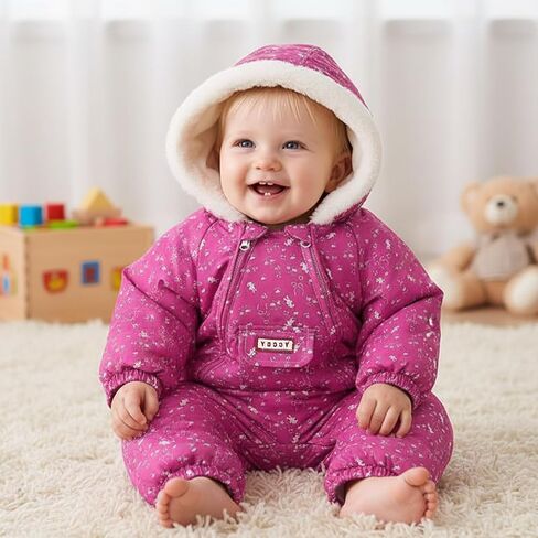 JiAmy Baby Snowsuit ملابس شتوية مطبوعة لحديثي الولادة ملابس شتوية للرضع الأولاد Grils مقنعين بسحابات مزدوجة بذلة معطف نيسيي in Kuwait