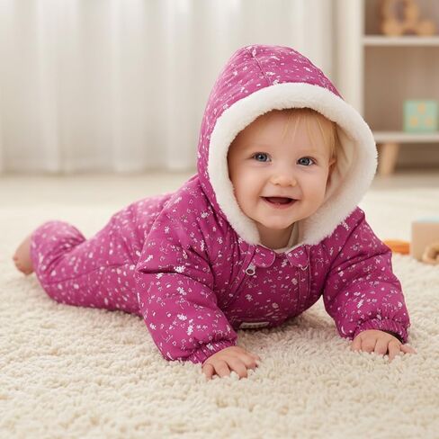JiAmy Baby Snowsuit ملابس شتوية مطبوعة لحديثي الولادة ملابس شتوية للرضع الأولاد Grils مقنعين بسحابات مزدوجة بذلة معطف نيسيي in Kuwait
