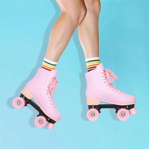 Nattork Roller Skates for Women Outdoor Indoor Four Wheel Fun Fashionable Roller Skates for Men Girls Boys Pink(Women Size US 9) in Kuwait