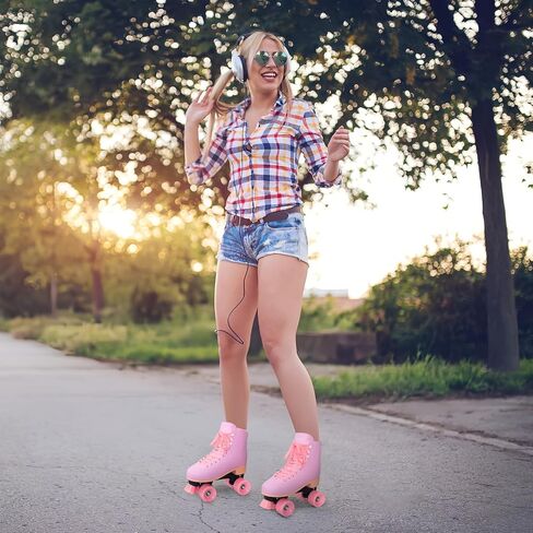 Nattork Roller Skates for Women Outdoor Indoor Four Wheel Fun Fashionable Roller Skates for Men Girls Boys Pink(Women Size US 9) in Saudi Arabia
