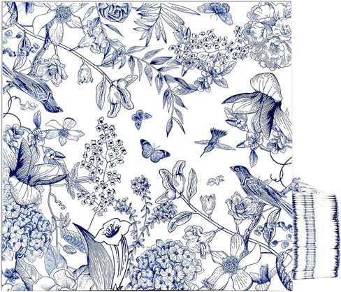 60 Pack Blue Floral Paper Napkins, Decorative Disposable Napkins for Wedding, Tea Party, Cocktail, Dinner, and Special Events - 6.7" Fancy Napkin in Saudi Arabia