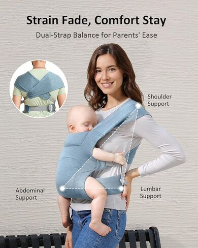 HEYVALUE Baby Carrier Newborn to Toddler(7-35lbs), Ergonomic Cross-Back Wraps with Adjustable Straps, Newborn Carrier with Effortless Put-On, Head Support for Hands-Free Comfort, Deep Gray in Kuwait
