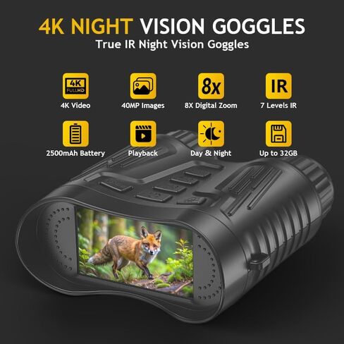 Night Vision Binoculars for Adults, 4K HD Night Vision Goggles with Video Recording, for Men, Boys, Father's Day, Christmas for Outdoor Night Adventure, Wildlife Watching in Saudi Arabia