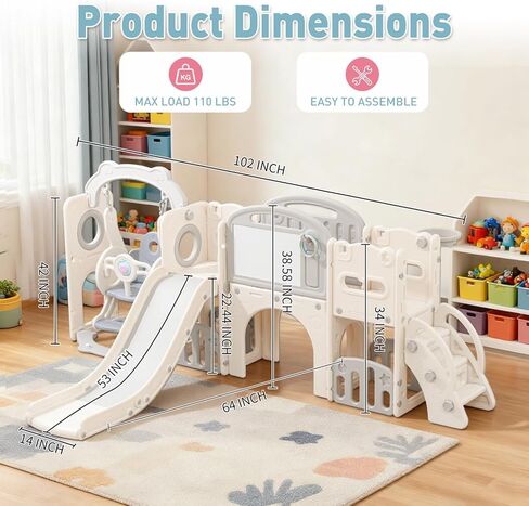 Toddler Outdoor Climber Playset with Basketball for Kids Ages 1 to 3 Years Slide and Swing Set 12 in 1 Playground Indoor Slide for Kids Durable Ecofriendly Plastic Backyard Playset White in Kuwait