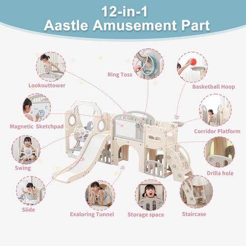 Toddler Outdoor Climber Playset with Basketball for Kids Ages 1 to 3 Years Slide and Swing Set 12 in 1 Playground Indoor Slide for Kids Durable Ecofriendly Plastic Backyard Playset White in Kuwait