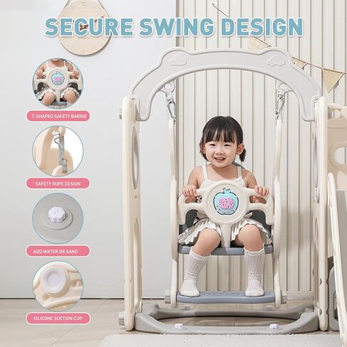 Toddler Outdoor Climber Playset with Basketball for Kids Ages 1 to 3 Years Slide and Swing Set 12 in 1 Playground Indoor Slide for Kids Durable Ecofriendly Plastic Backyard Playset White in Kuwait