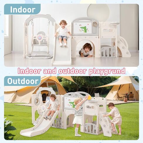Toddler Outdoor Climber Playset with Basketball for Kids Ages 1 to 3 Years Slide and Swing Set 12 in 1 Playground Indoor Slide for Kids Durable Ecofriendly Plastic Backyard Playset White in Kuwait