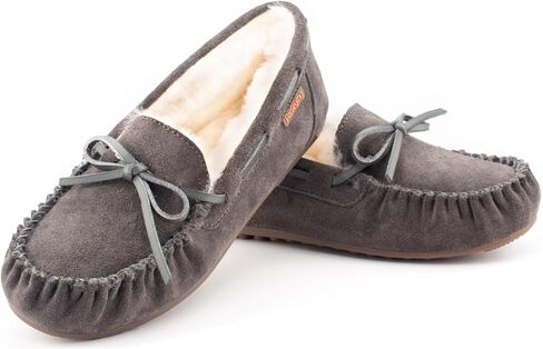 Parfeying Women's Sheepskin Moccasins Cow Suede Memory Foam Slippers Indoor Outdoor Shearling Winter Shoes in Kuwait