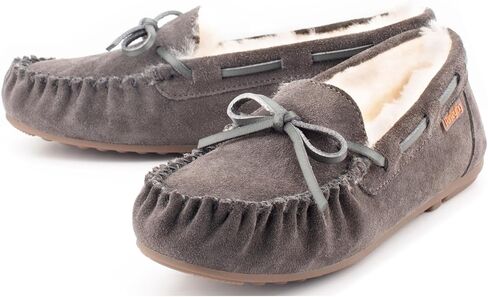 Parfeying Women's Sheepskin Moccasins Cow Suede Memory Foam Slippers Indoor Outdoor Shearling Winter Shoes in Kuwait