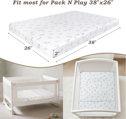 مرتبة ثلاثية الطي واللعب - وسادة مرتبة Pack N Play مقاس 91.44 سم × 66.04 سم مع غطاء قابل للإزالة قابل للتنفس - مراتب سرير أطفال عالية الكثافة قابلة للطي للسفر in Kuwait