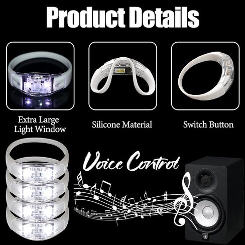 100 PCS LED Bracelets يتم تنشيطها مع LED وامض LED مكافحة الموسيقى تضيء الأساور للهذيان ، جوائز اللعبة ، خدمة عيد الميلاد ، هدية عيد الحب (الأزرق) in Kuwait