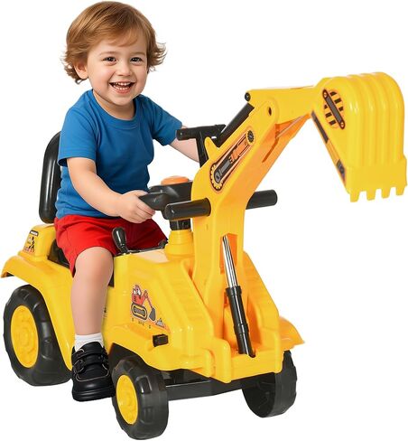 Homcom Ride On Excavator Pull Cart ، Kids Grouldzer Ride On Truck with Horn ، Under Setting Storage ، Sit and Scoot Play Play Toy Construction Car للأعمار من 18 إلى 48 شهرًا in Kuwait