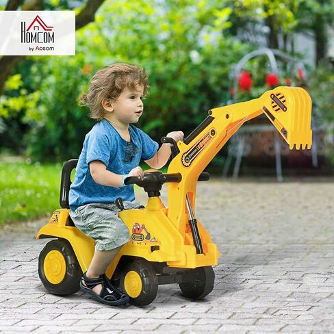 Homcom Ride On Excavator Pull Cart ، Kids Grouldzer Ride On Truck with Horn ، Under Setting Storage ، Sit and Scoot Play Play Toy Construction Car للأعمار من 18 إلى 48 شهرًا in Kuwait