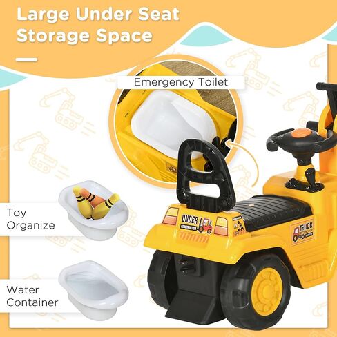 Homcom Ride On Excavator Pull Cart ، Kids Grouldzer Ride On Truck with Horn ، Under Setting Storage ، Sit and Scoot Play Play Toy Construction Car للأعمار من 18 إلى 48 شهرًا in Kuwait