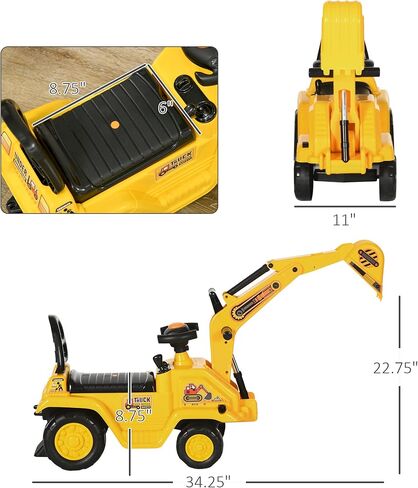 Homcom Ride On Excavator Pull Cart ، Kids Grouldzer Ride On Truck with Horn ، Under Setting Storage ، Sit and Scoot Play Play Toy Construction Car للأعمار من 18 إلى 48 شهرًا in Kuwait