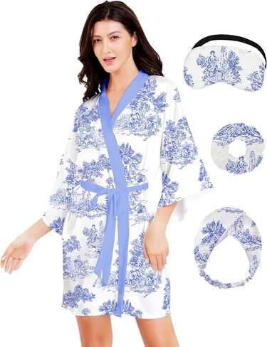 EPLAZA Women Floral Silky Satin Robe Wedding Bridal Party Bride Bridesmaid Robes Kimono Loungewear Dressing Gowns in Kuwait
