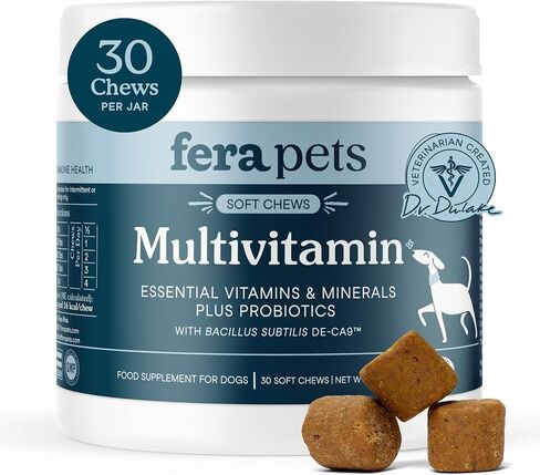 Fera Pets Dog Multivitamin Chews مع الجلوكوزامين والبروبيوتيك - فيتامينات ومعادن الكلاب الأساسية - يعزز الهضم والمفاصل الصحية - صحة الجلد والمعطف مع أوميغا 3 - مضغ ناعم in Kuwait