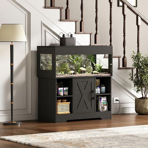 60 Gallon Reptile Tank with Stand, Terrarium Tank with Storage Cabinet, for Lizards, Skinks, Snakes, Sliding Acrylic Doors, Mesh Top, Built-in Power Outlet Black PX02RTB in Kuwait