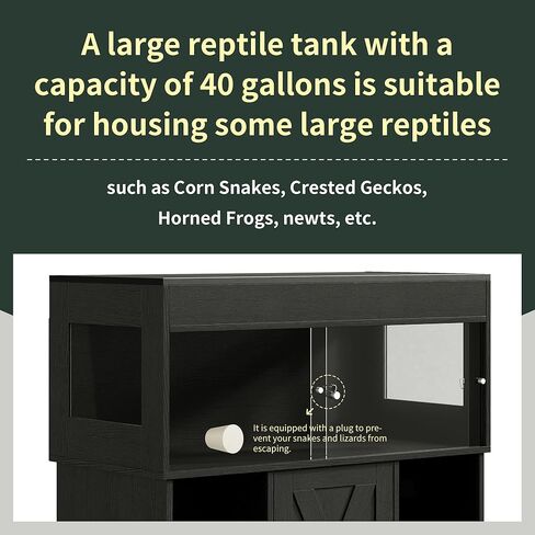 60 Gallon Reptile Tank with Stand, Terrarium Tank with Storage Cabinet, for Lizards, Skinks, Snakes, Sliding Acrylic Doors, Mesh Top, Built-in Power Outlet Black PX02RTB in Kuwait