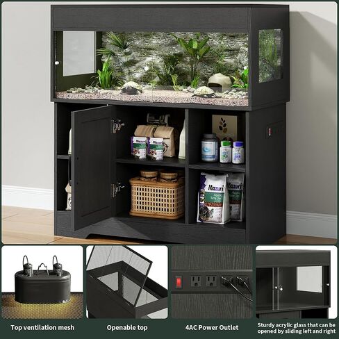 60 Gallon Reptile Tank with Stand, Terrarium Tank with Storage Cabinet, for Lizards, Skinks, Snakes, Sliding Acrylic Doors, Mesh Top, Built-in Power Outlet Black PX02RTB in Kuwait