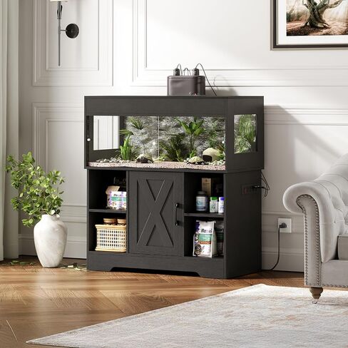 60 Gallon Reptile Tank with Stand, Terrarium Tank with Storage Cabinet, for Lizards, Skinks, Snakes, Sliding Acrylic Doors, Mesh Top, Built-in Power Outlet Black PX02RTB in Kuwait