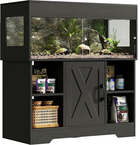 60 Gallon Reptile Tank with Stand, Terrarium Tank with Storage Cabinet, for Lizards, Skinks, Snakes, Sliding Acrylic Doors, Mesh Top, Built-in Power Outlet Black PX02RTB in Kuwait
