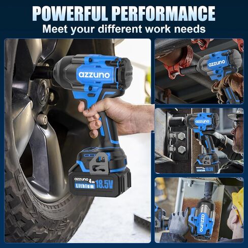 مفتاح ربط كهربائي من AZZUNO مقاس 1/2 بوصة بدون فرشاة بقوة 590 قدمًا (800 نيوتن متر) مع شاحن، مفتاح ربط يعمل بالبطارية 2 × 4.0 أمبير لإطارات السيارة المنزلية in Kuwait