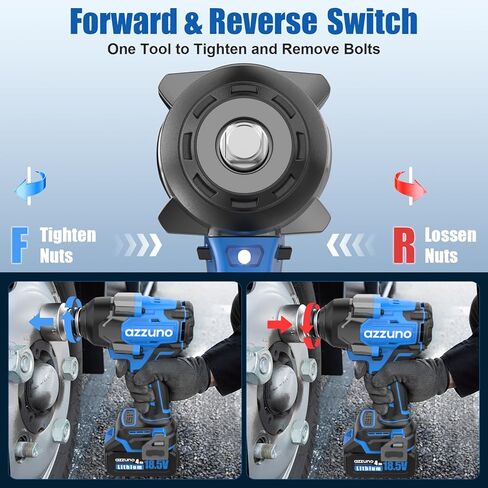 مفتاح ربط كهربائي من AZZUNO مقاس 1/2 بوصة بدون فرشاة بقوة 590 قدمًا (800 نيوتن متر) مع شاحن، مفتاح ربط يعمل بالبطارية 2 × 4.0 أمبير لإطارات السيارة المنزلية in Kuwait