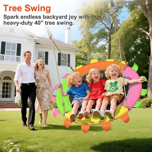 Saucer Swing for Kids Outdoor-400 رطل تقلبات الأشجار الشاقة ، مجموعات أرجوحة الفناء الخلفي مع الأشرطة والحبال القابلة للتعديل ، مقعد في الهواء الطلق المقاوم للطقس (آمن للأطفال ، ألوان نابضة بالحياة) in Kuwait
