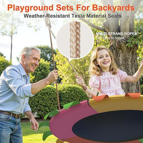 Saucer Swing for Kids Outdoor-400 رطل تقلبات الأشجار الشاقة ، مجموعات أرجوحة الفناء الخلفي مع الأشرطة والحبال القابلة للتعديل ، مقعد في الهواء الطلق المقاوم للطقس (آمن للأطفال ، ألوان نابضة بالحياة) in Kuwait