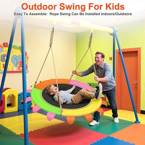 Saucer Swing for Kids Outdoor-400 رطل تقلبات الأشجار الشاقة ، مجموعات أرجوحة الفناء الخلفي مع الأشرطة والحبال القابلة للتعديل ، مقعد في الهواء الطلق المقاوم للطقس (آمن للأطفال ، ألوان نابضة بالحياة) in Kuwait