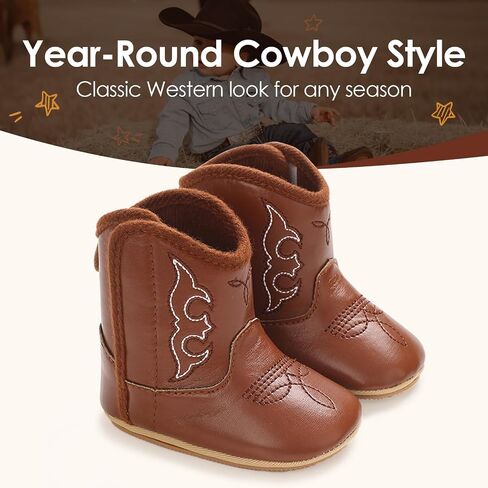 MEJORMEN Baby Cowboy Boots Western Booties Leather Soft Sole Non Slip First Walker Crib Shoes for Infant Toddler Girls Boys Newborn in Saudi Arabia