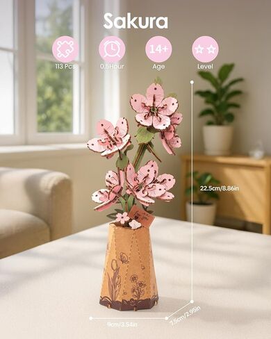 ROBOTIME 3D Puzzle Light Orange Gerbera Daisy TW111, DIY Wooden Flower Craft, Artificial Flowers Model Kit to Assemble for Adults, Home Decoration and Valentine's Day Toy Gift Set in Saudi Arabia