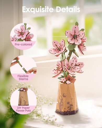 ROBOTIME 3D Puzzle Light Orange Gerbera Daisy TW111, DIY Wooden Flower Craft, Artificial Flowers Model Kit to Assemble for Adults, Home Decoration and Valentine's Day Toy Gift Set in Saudi Arabia