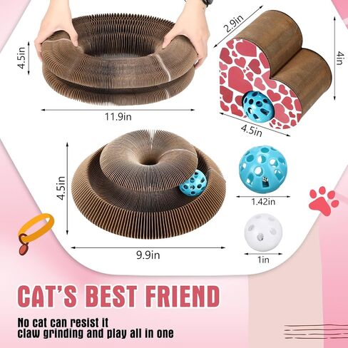 Soulchen 4 Pcs Magic Organ Cat Scratching Board, Combinable Cat Toy for Adult Pets, Interactive Cardboard Kitty Scratcher with Bell Ball, Durable Foldable Accordion Scratch Pad, Exercise for Indoor in Saudi Arabia